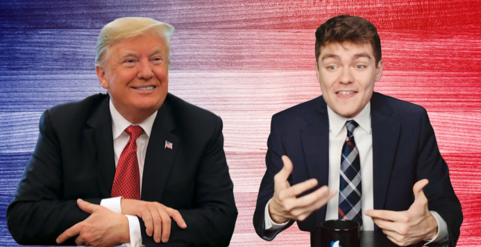 Former President Donald Trump is under fire for having dinner with Nick Fuentes, a vocal antisemite. (Photo illustration by Benyamin Cohen) 