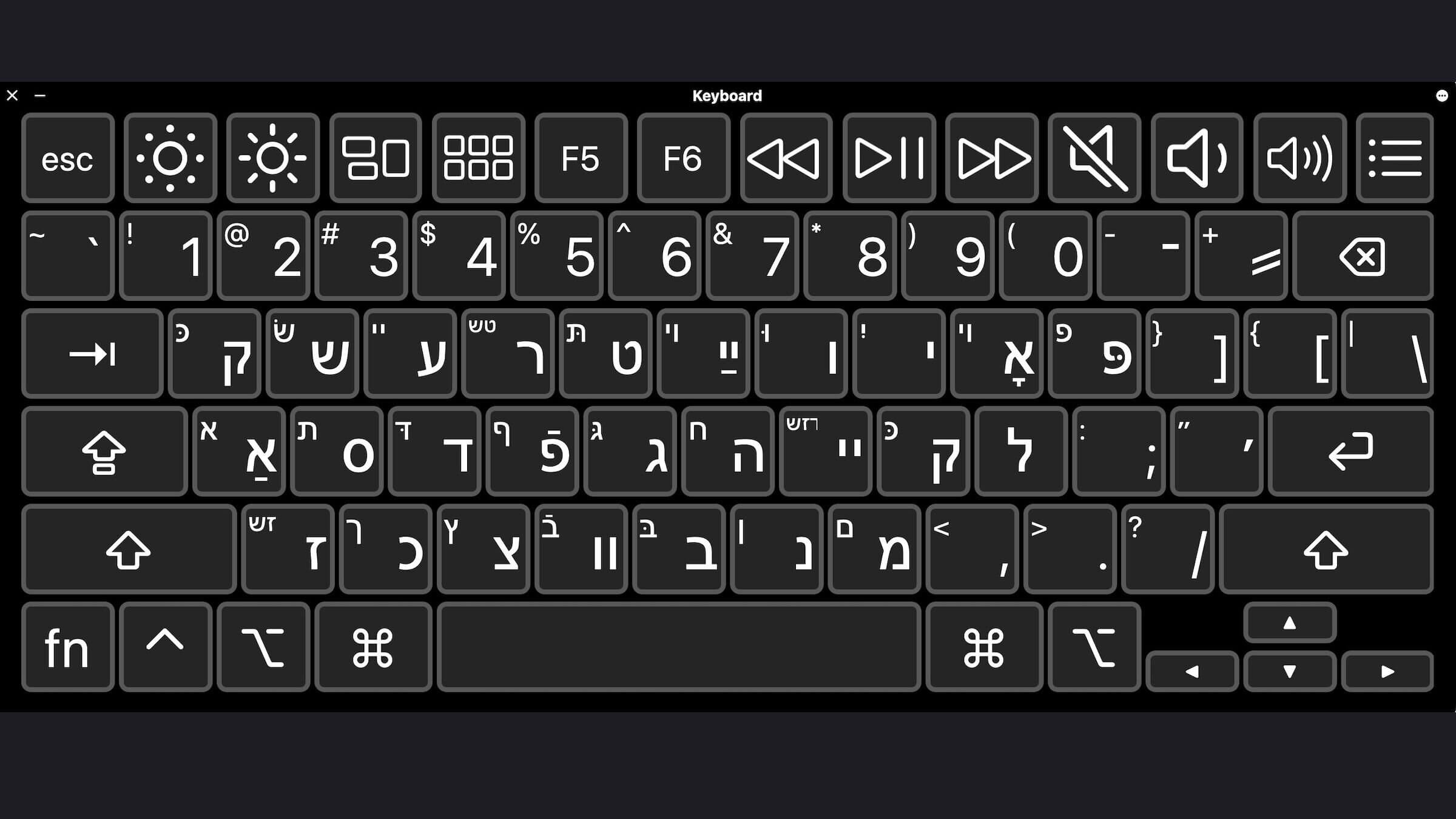 Apple's Yiddish keyboard for macOS Ventura 13, as seen through the Keyboard Viewer application.
