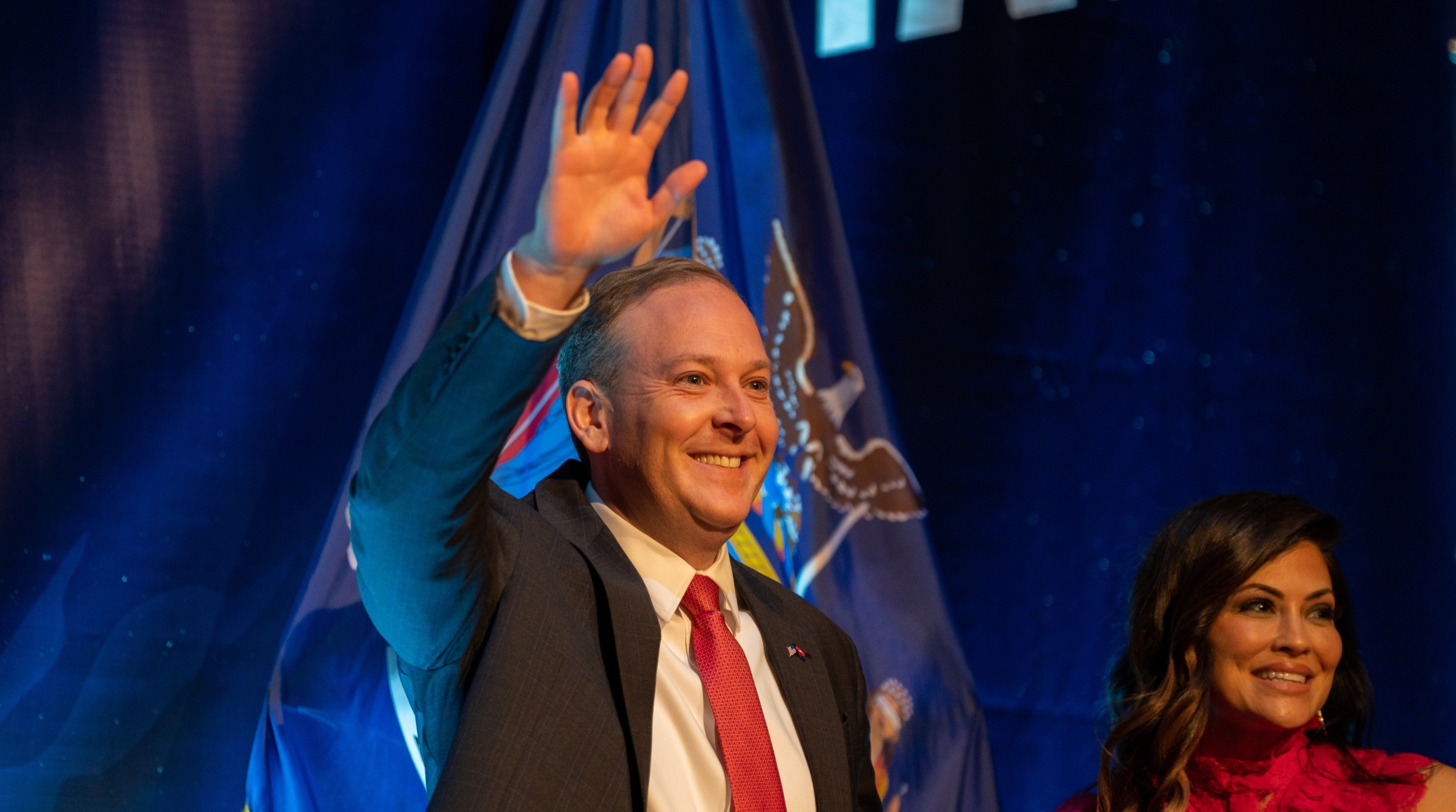 New York Rupublican gubernatorial candidate Lee Zeldin waves to supporters at his election night party in New York City, Nov. 8, 2022. (David Dee Delgado/Getty Images)