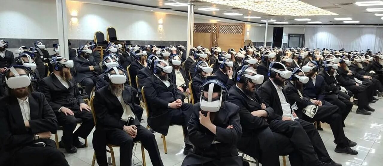 Haredi men don VR sets for the 'Nitzchah Ha'ruach' VR film.