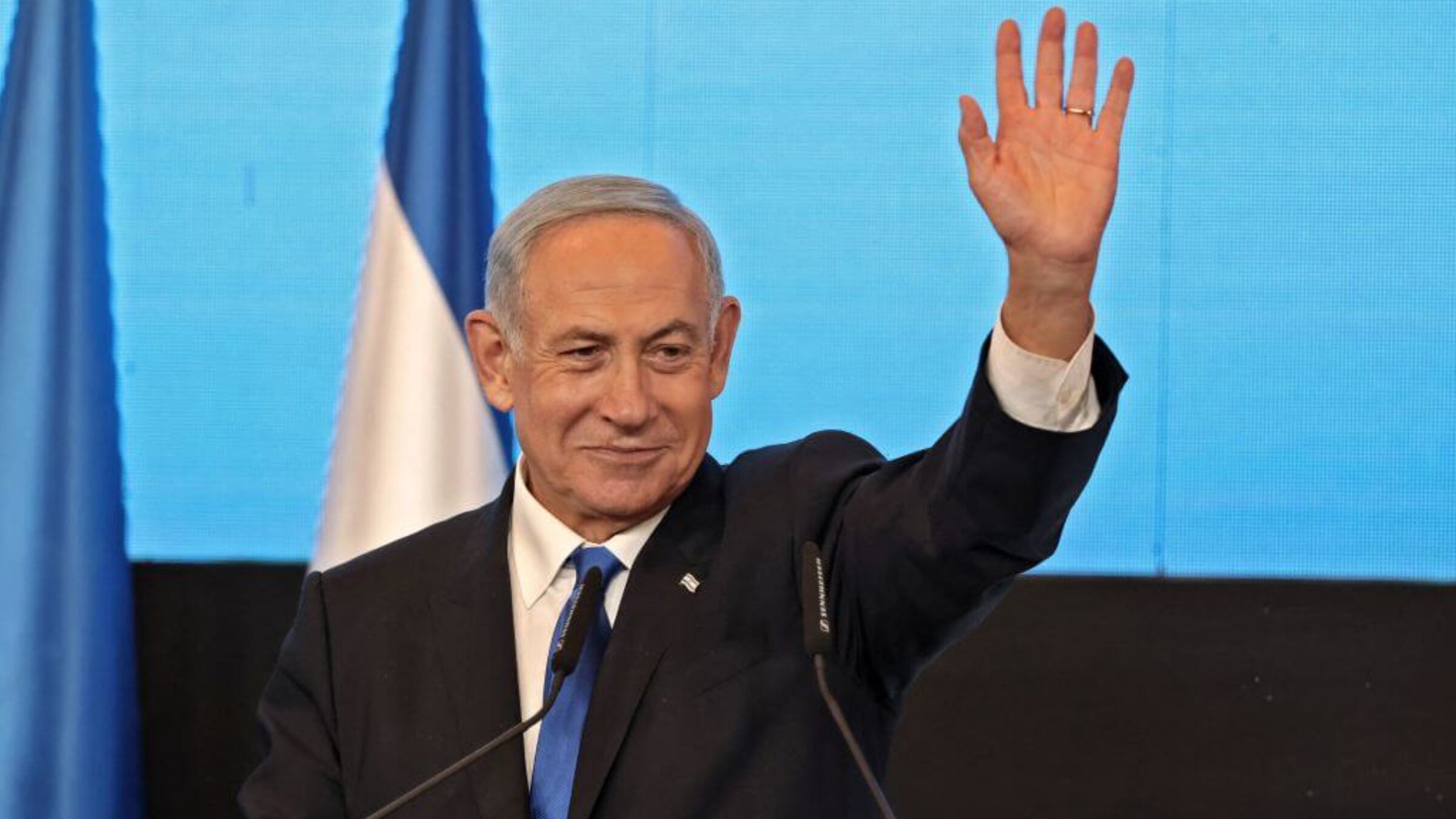 Israeli Prime Minister Benjamin Netanyahu at his campaign headquarters in 2022.