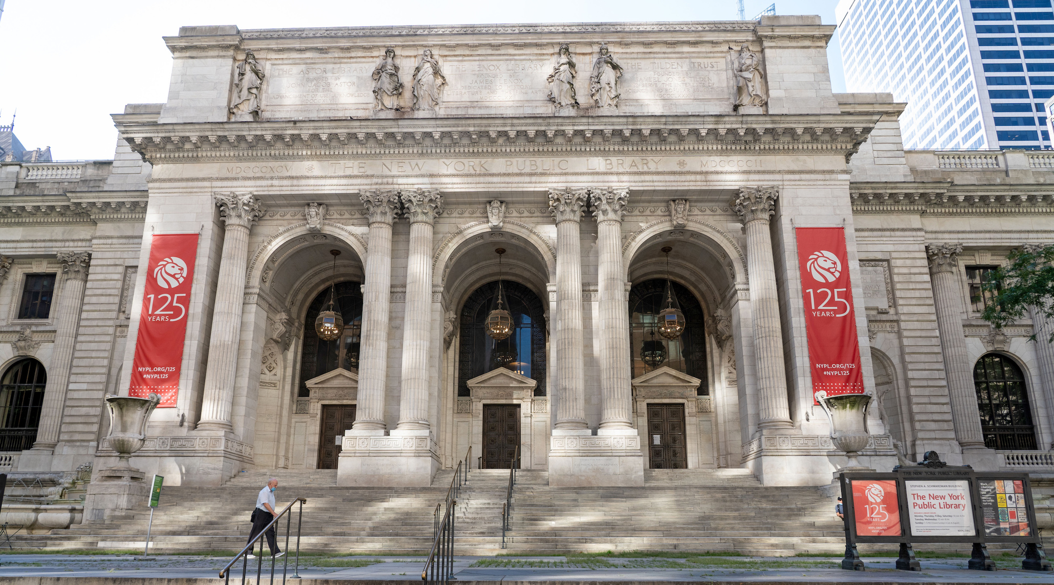 An exterior view of New York Public Library on Fifth Ave. in New York. (Ron Adar/SOPA Images/LightRocket via Getty Images)
