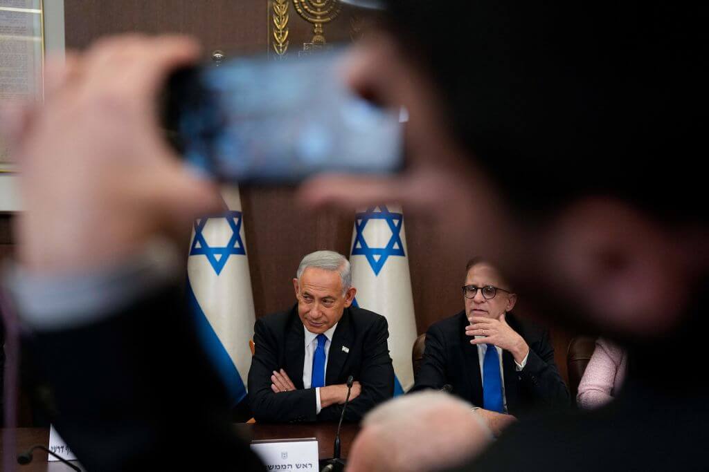 Israeli Prime Minister Benjamin Netanyahu chairs the first cabinet meeting of his new government in Jerusalem, on December 29, 2022.