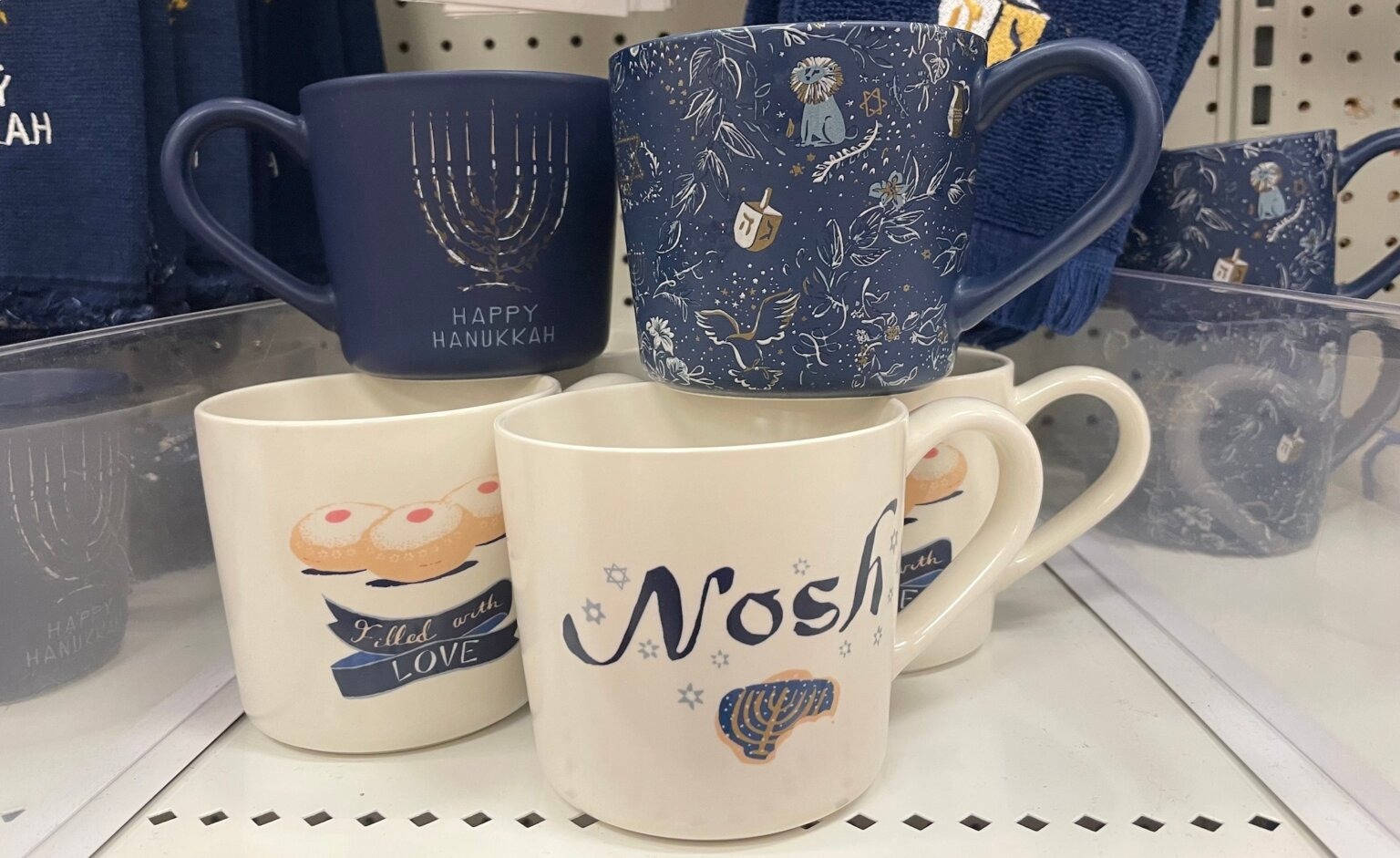 Target’s array of Hanukkah mugs represent a small swath of the retailer’s 2022 collection. (Philissa Cramer)