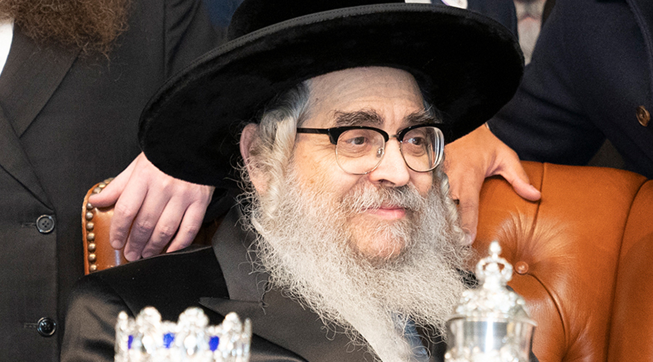 The Satmar Grand Rebbe Zalman Teitelbaum gives a blessing during the annual Satmar 21 Kislev event in 2019 as a day of thanksgiving at 355 Marcy Avenue. (Photo by Lev Radin/Pacific Press/LightRocket via Getty Images)