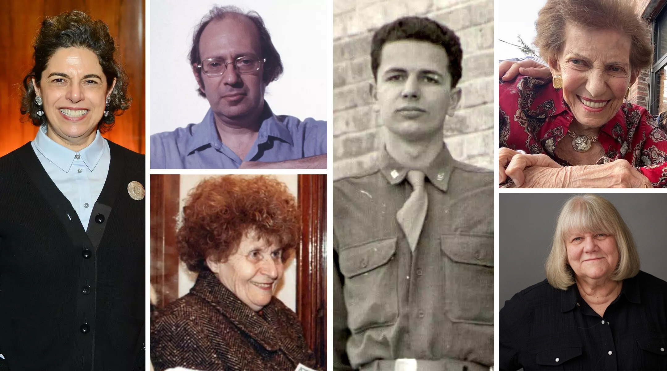 Clockwise, from left: Author Lori Zabar, artist Philip Pearlstein, war hero Maximilian Lerner, grandmother Barbara Roaman, musician Sarah Schlesinger and camp director Chave Hecht. (Collage by Mollie Suss)