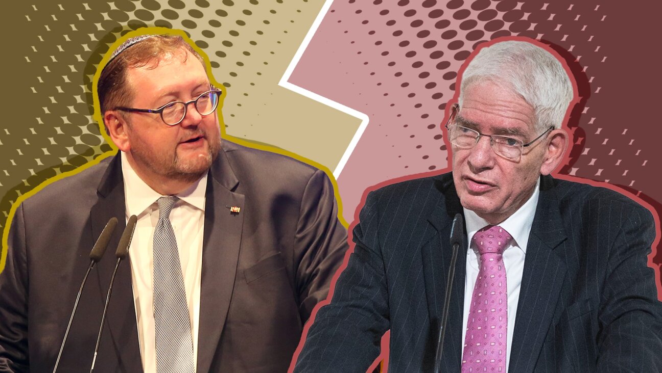 Rabbi Walter Homolka, left, and Josef Schuster, head of the Central Council of Jews in Germany, are on opposite sides of a deepening fight within Germany’s Jewish infrastructure. (Collage by Mollie Suss)