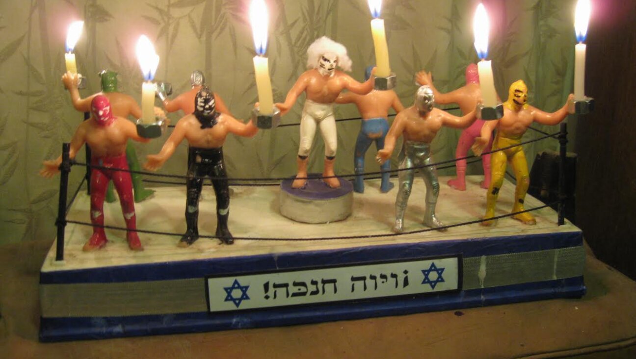 The "Luchador-ah Menorah," by Guinevere J. Thelin. No less vital for being non-halachic! 