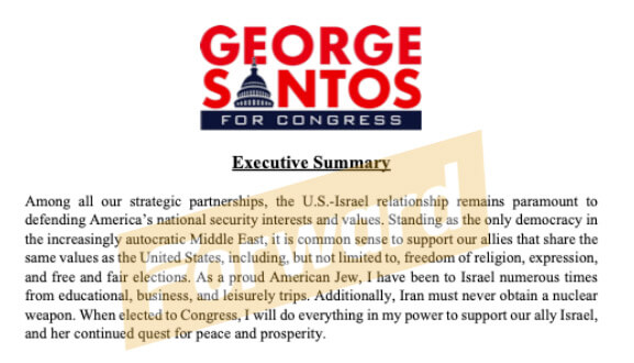 In a position paper, George Santos referred to himself as a 'proud American Jew.'