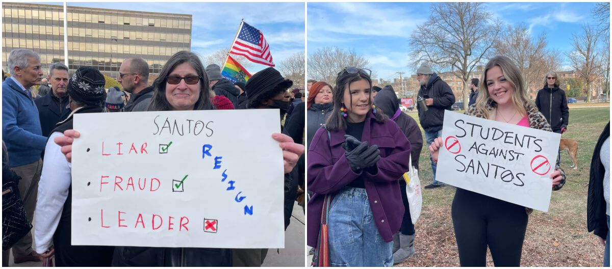 Protestors against Congressman-elect George Santos gathered at a rally in Nassau County.