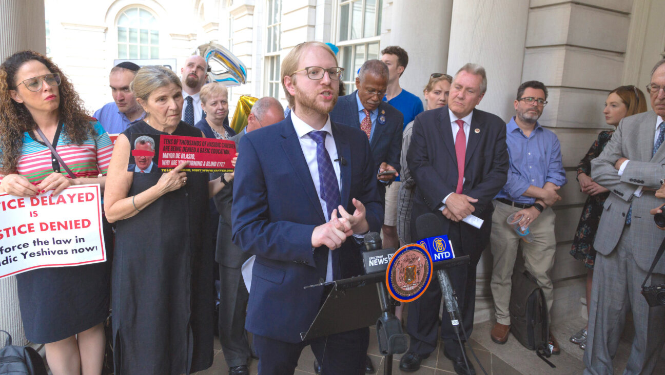 Naftuli Moster, executive director of the nonprofit advocacy group Yaffed, speaks at a news conference, July 24, 2019. (Yaffed)