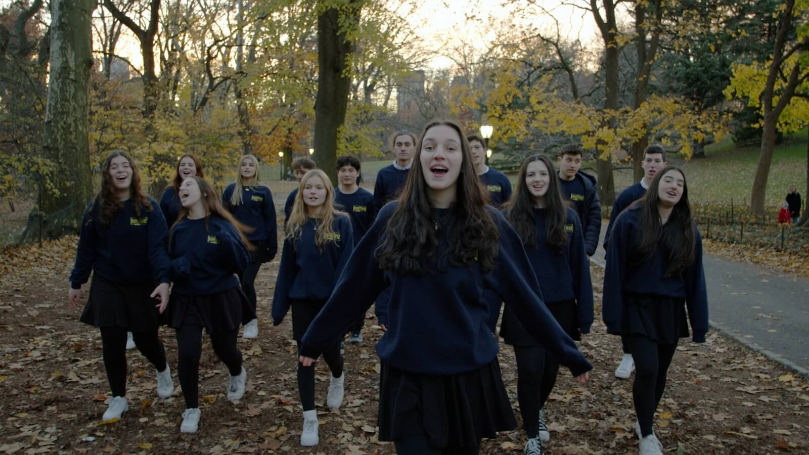 The coed Ramaz Chamber Choir on location during a video shoot. (Courtesy WIWU Productions)