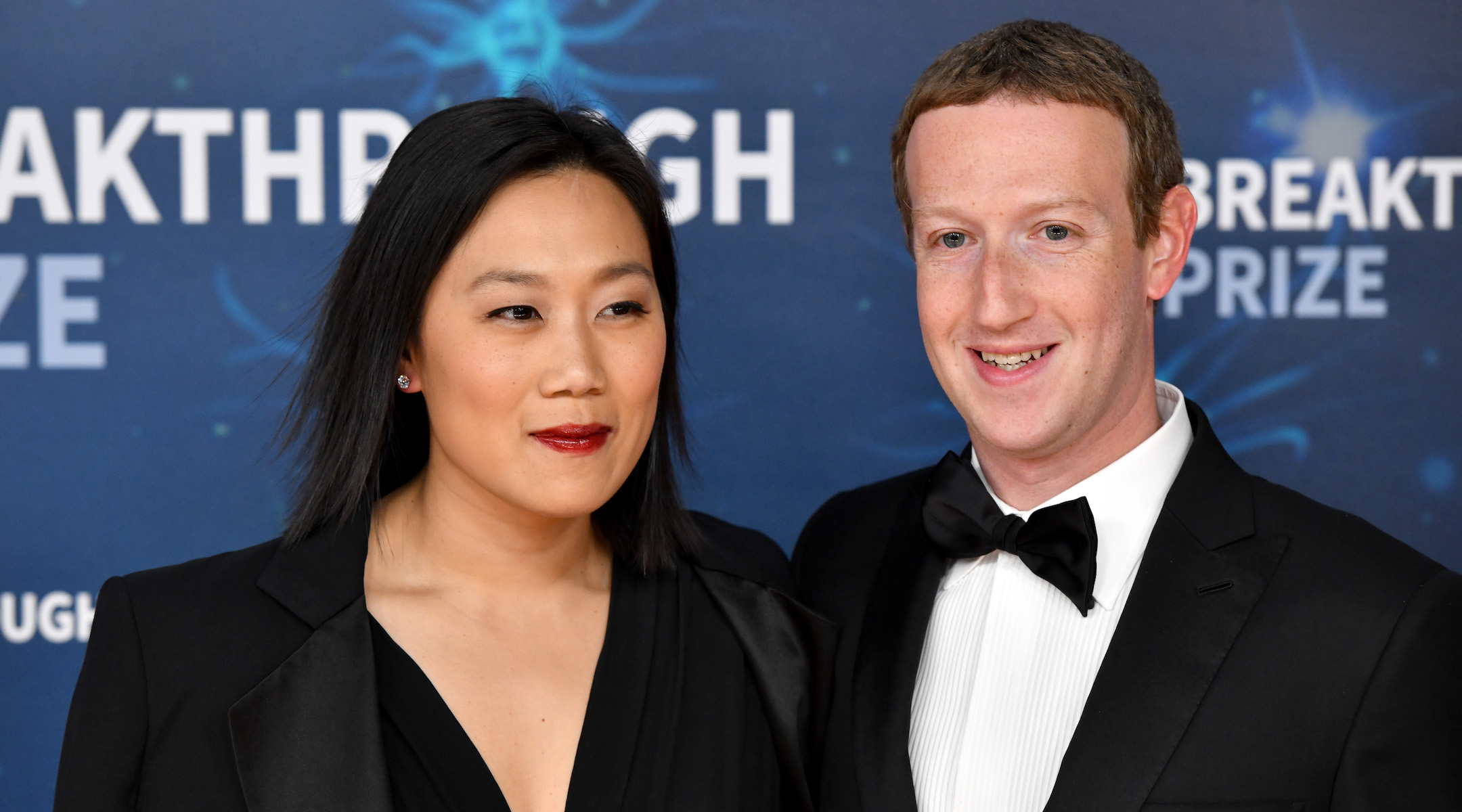 Priscilla Chan and Mark Zuckerberg attend the 2020 Breakthrough Prize Red Carpet at NASA Ames Research Center in Mountain View, California on Nov. 3, 2019. (Ian Tuttle/Getty Images for Breakthrough Prize )