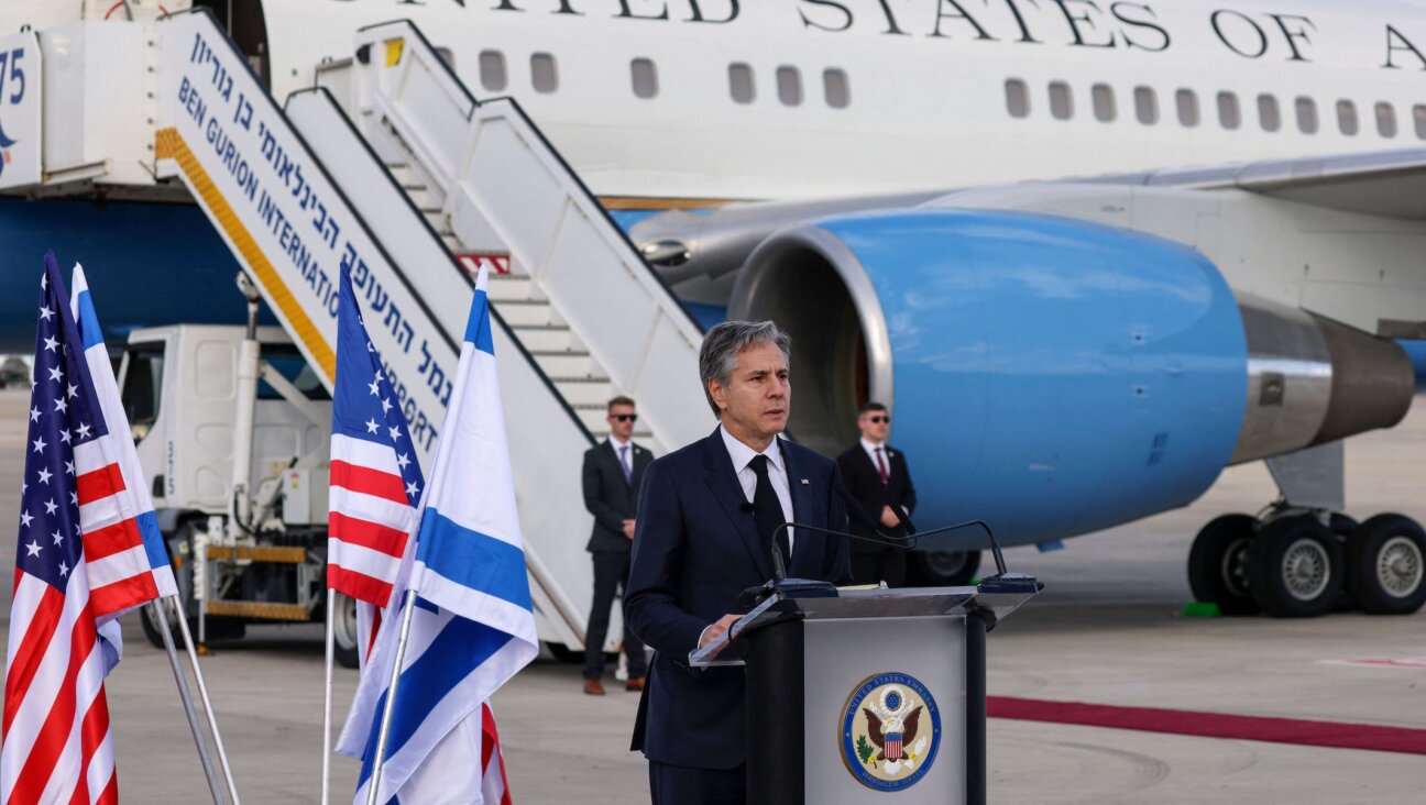 Secretary of State Antony Blinken delivers a statement upon arrival at Israel’s Ben Gurion Airport near Tel Aviv, Jan. 30, 2023. (Ronaldo Schemidt/Pool/AFP via Getty Images)