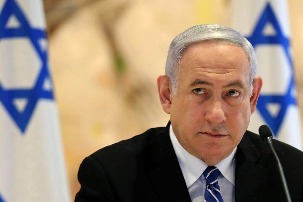 Israeli Prime Minister Benjamin Netanyahu attends a cabinet meeting of the new government in the Knesset in Jerusalem on May 24, 2020. 