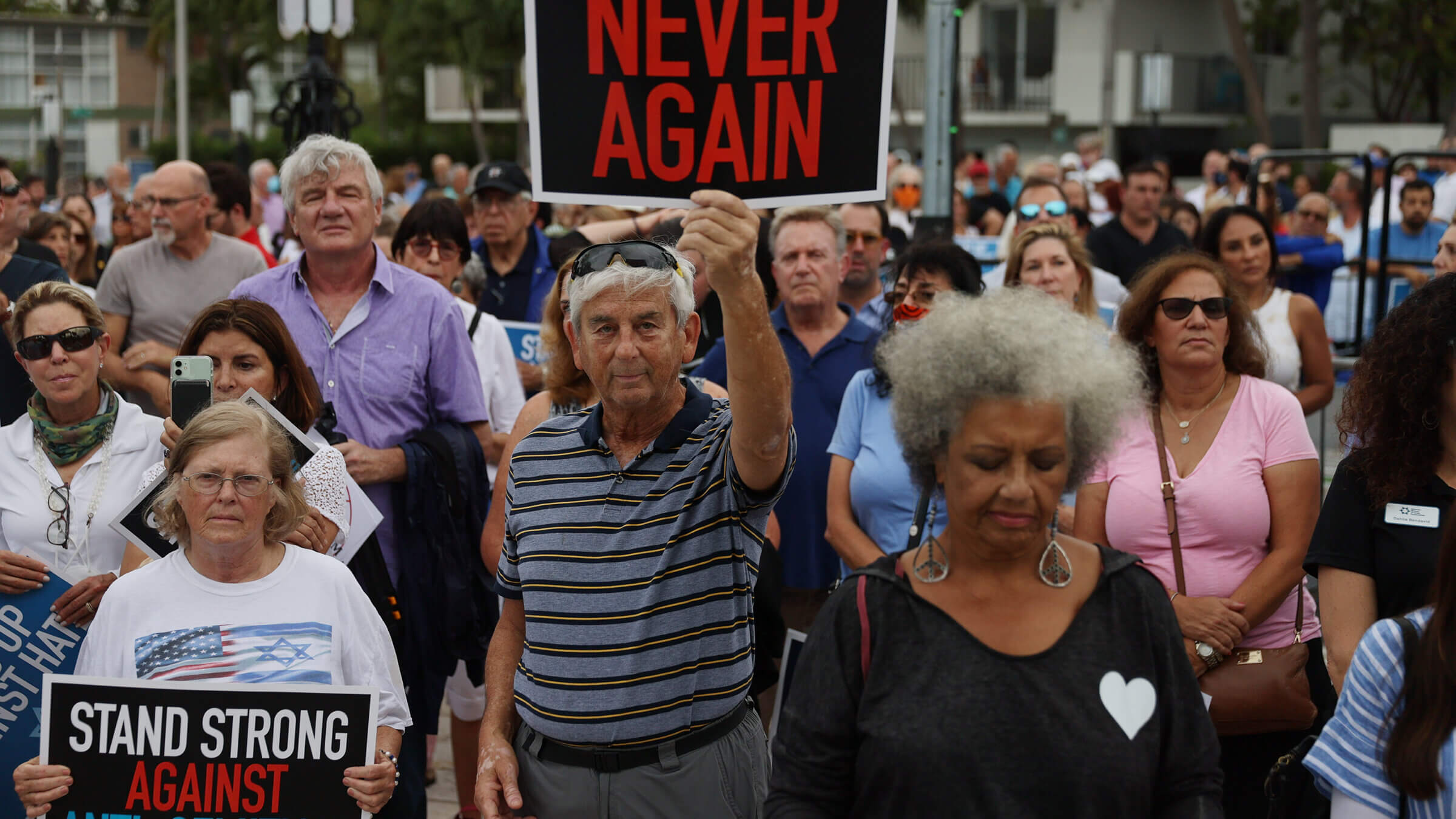 An interfaith rally against antisemitism in Miami in 2021. A new survey from the Anti-Defamation League found that a large share of Americans believe a variety of antisemitic tropes.
