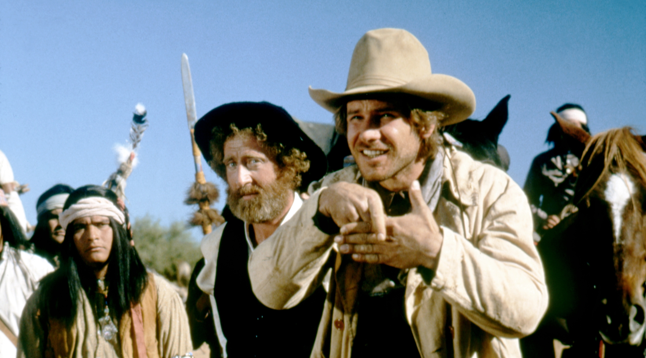 Gene Wilder, center, plays a Polish rabbi in the 1979 film “The Frisco Kid,” alongside Harrison Ford. (Sunset Boulevard/Corbis via Getty Images)