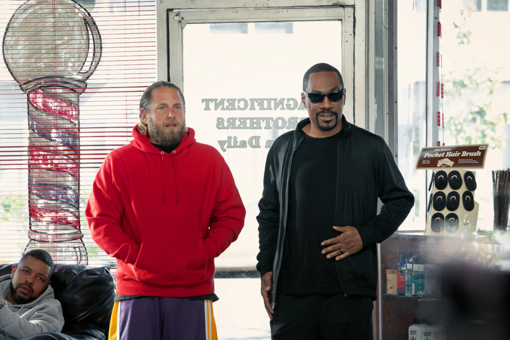 Jonah Hill and Eddie Murphy go to a Black barbershop, where Jonah Hill is the sole white Jewish guy; it goes poorly.