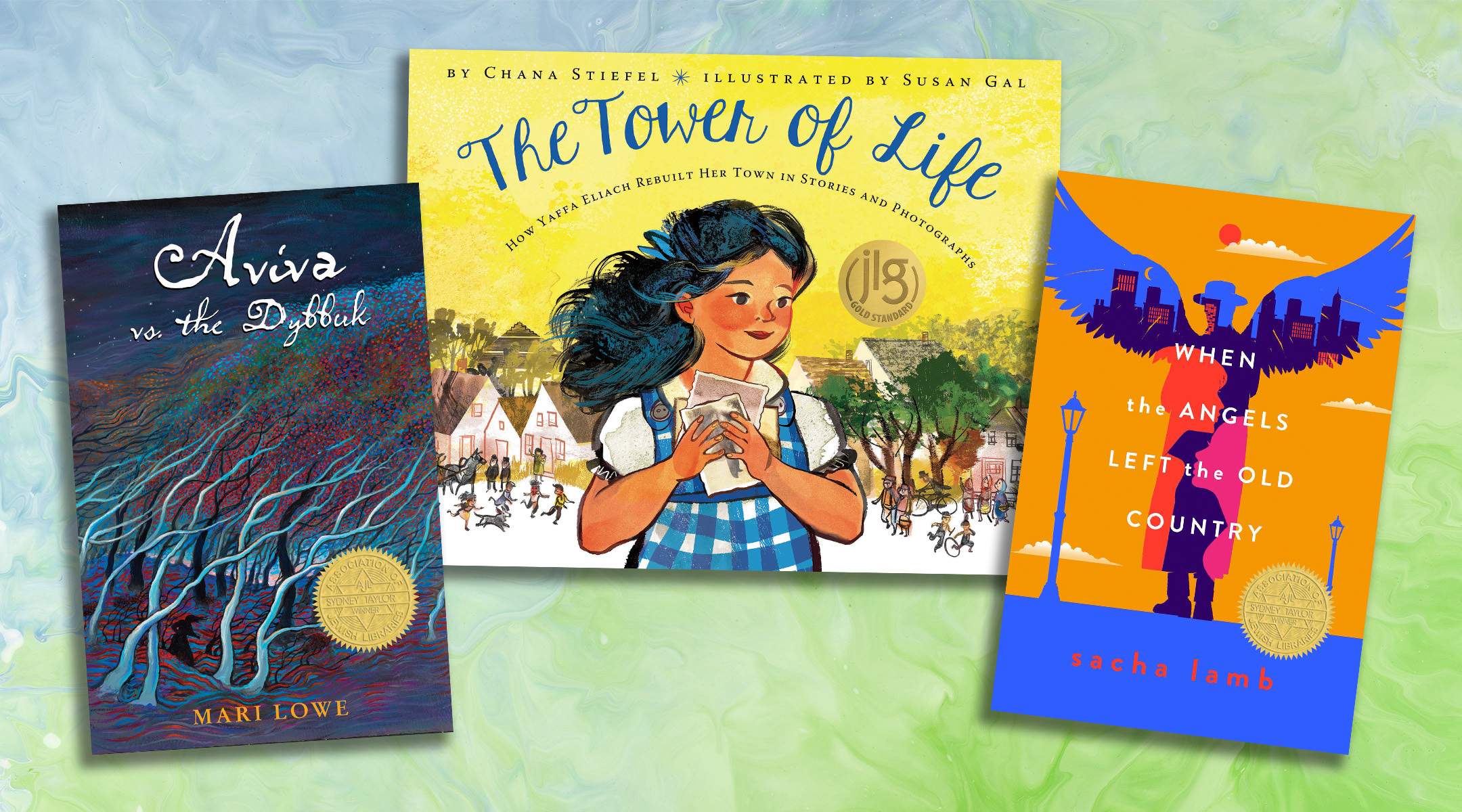 The winners of the 2023 Sydney Taylor Book Awards include a picture book about Yaffa Eliach and middle-grades novels featuring Jewish fantasy characters. (Collage by Mollie Suss)