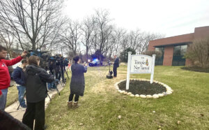 A press conference was held Sunday afternoon outside Temple Ner Tamid In Bloomfield, NJ.