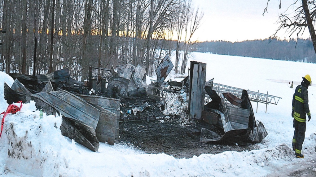 Police investigate a fire at Camp B’nai B’rith in Pontiac, Quebec, on Feb. 12, 2023. (Courtesy Collines-de-l’Outaouais)