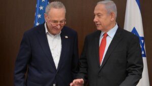 Senate Majority Leader Chuck Schumer, a New York Democrat, meets with Israeli Prime Minister Benjamin Netanyahu in Jerusalem, Feb. 23, 2021. (Amos Ben-Gershom/Israel Government Press Office)