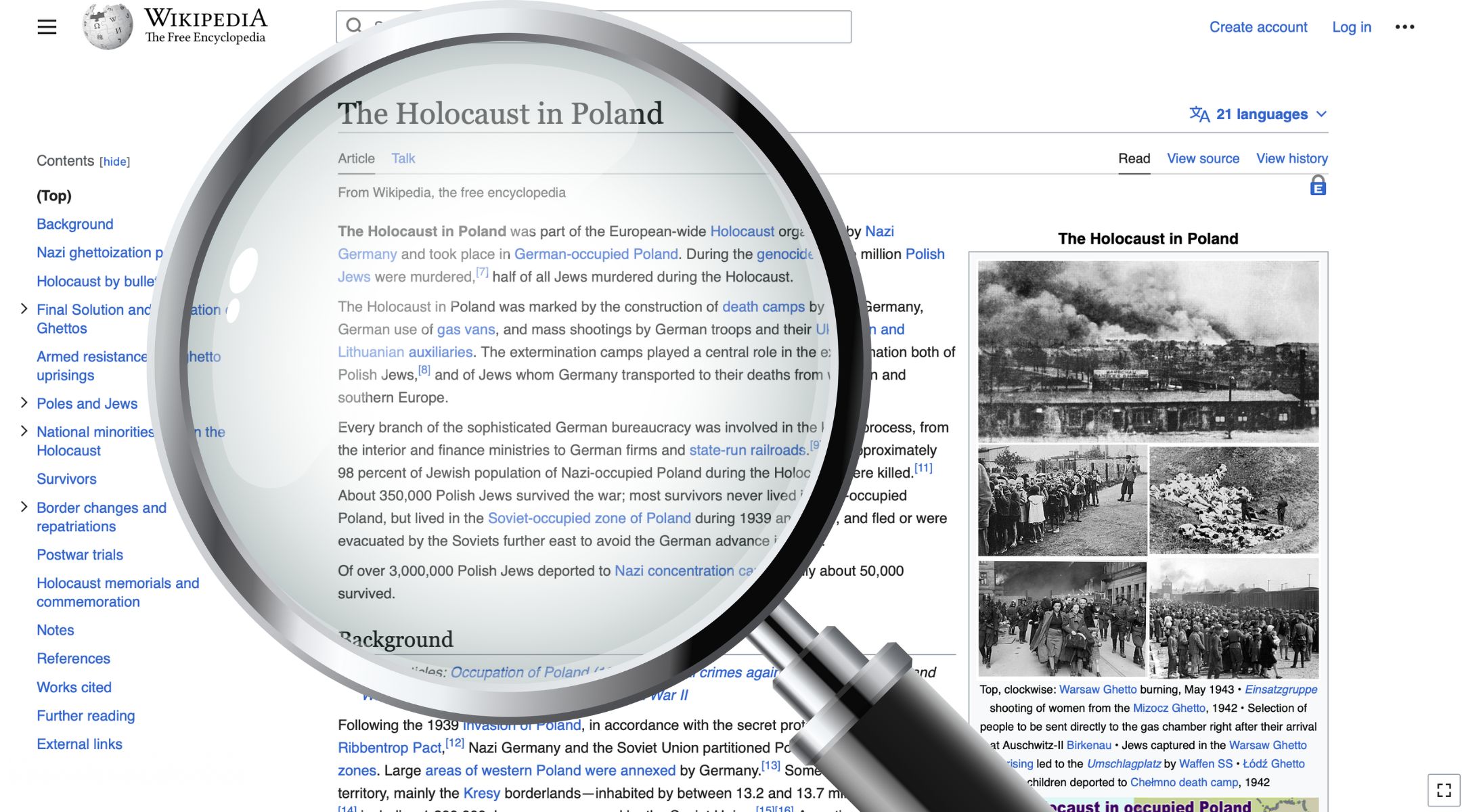 An academic paper found that a dedicated group has for some 15 years manipulated Wikipedia in ways that lay blame for the Holocaust on Jews and absolve Poland of almost any responsibility for its record of antisemitism. (JTA illustration)