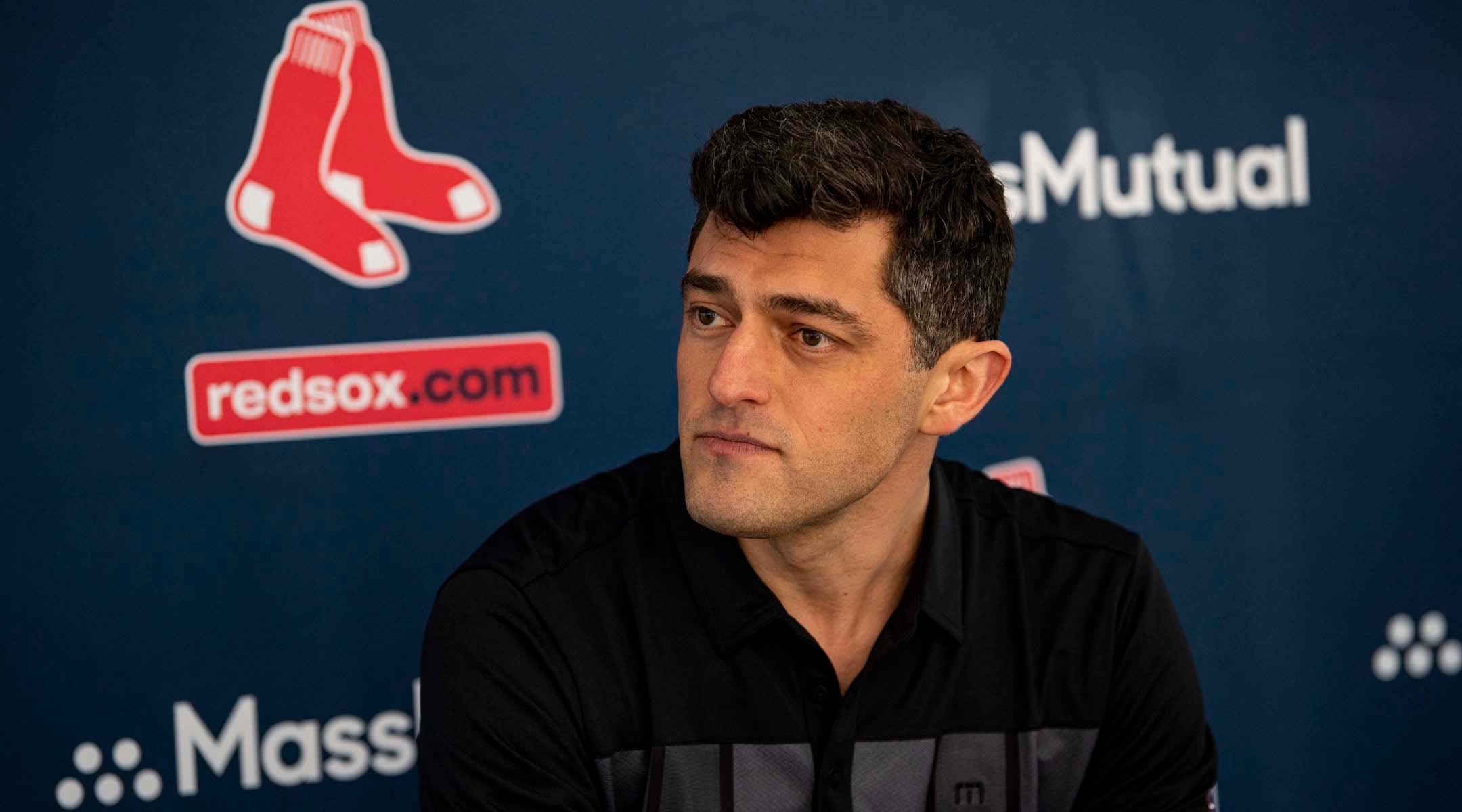 Boston Red Sox Chief Baseball Officer Chaim Bloom speaks during a press conference at a spring training team workout in Fort Myers, Fla., Feb.13, 2023. (Billie Weiss/Boston Red Sox/Getty Images)