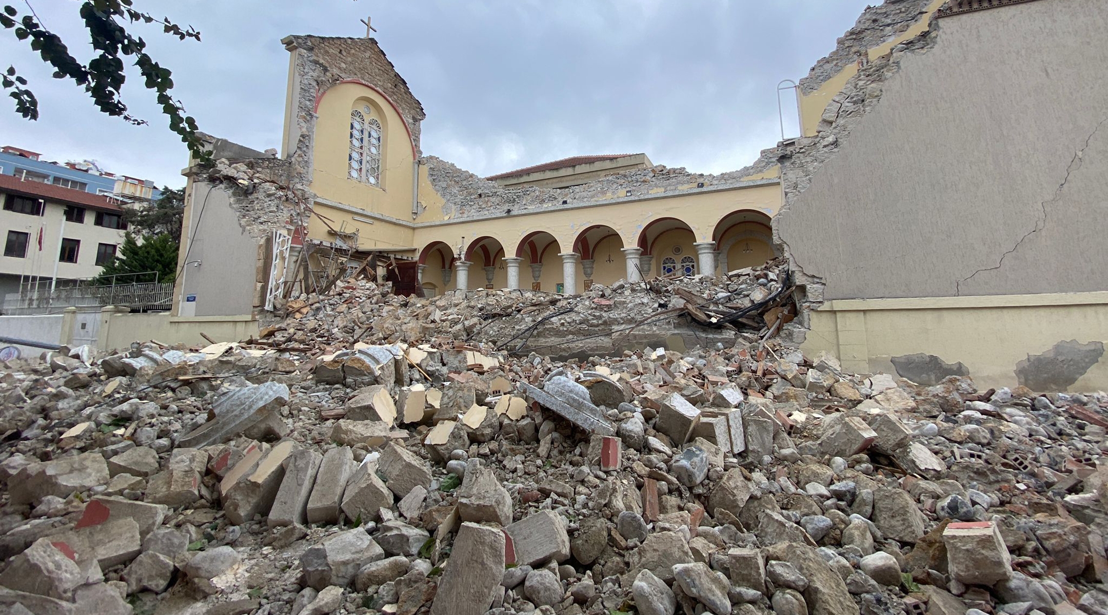 A view of collapsed building after a 7.4 magnitude earthquake hit Hatay, Turkey, Feb. 6, 2023. (Ali Kemal Zerenli/Anadolu Agency via Getty Images)