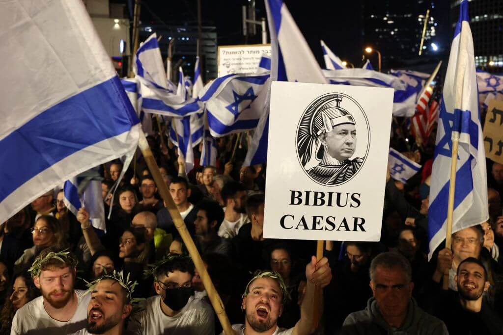 Israelis protesting Prime Minister Benjamin Netanyahu swarmed the streets of Tel Aviv in January, 2023. (Getty)
