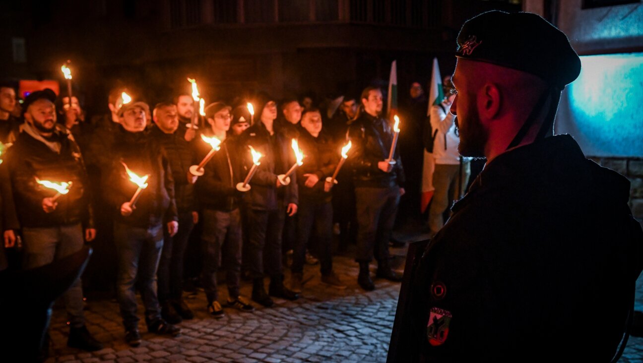 Far-right groups and nationalists carry torches and march to commemorate the Nazi-era Bulgarian General Hristo Lukov in Sofia, Bulgaria, Feb. 12, 2022. (Georgi Paleykov/NurPhoto via Getty Images)