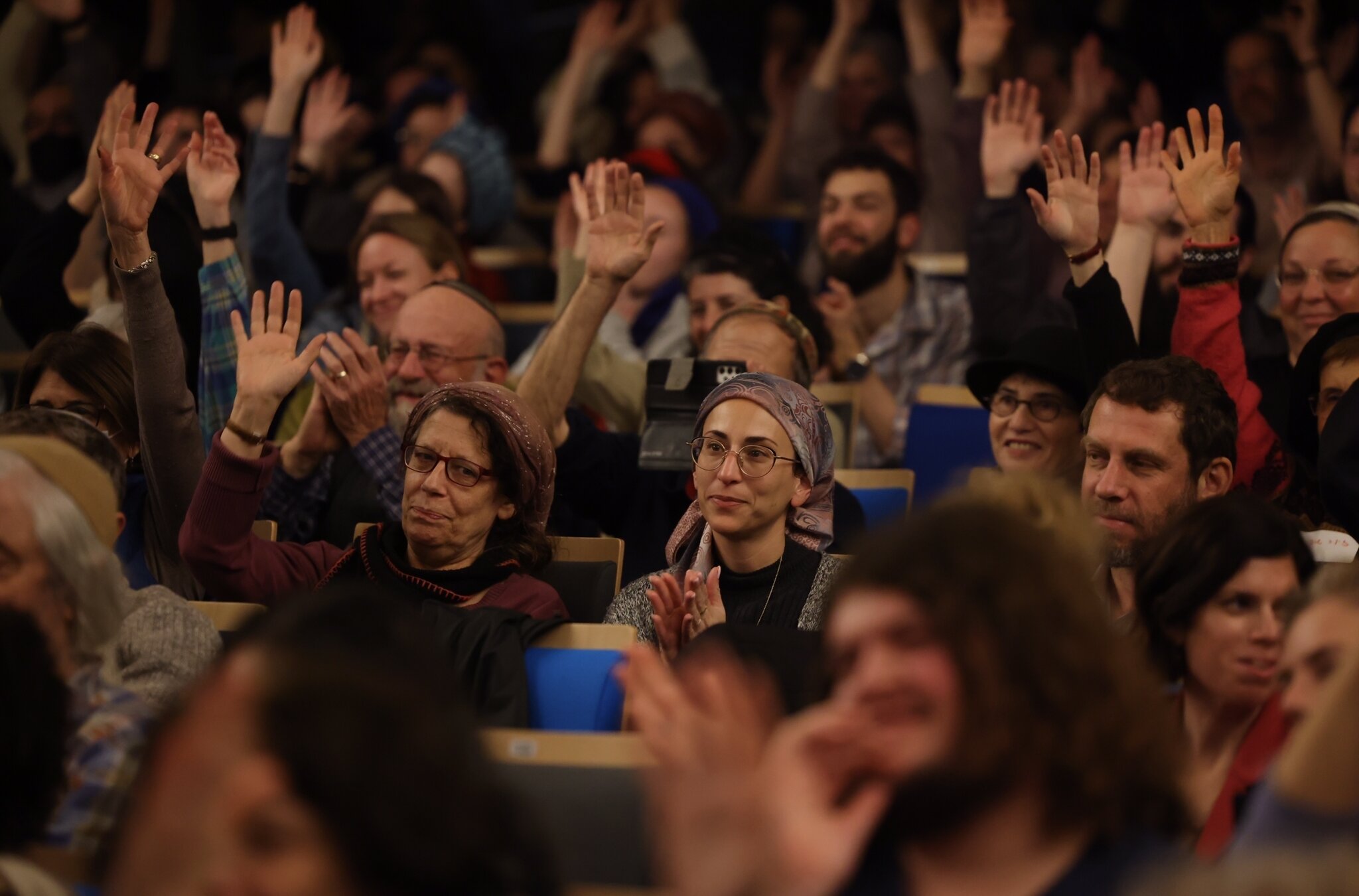 Attendees at the kickoff meeting of Smol Emuni, or the Faithful Left, in Jerusalem’s Heichal Shlomo Synagogue, Jan. 25, 2023. (Photo by Gilad Kavalerchik)