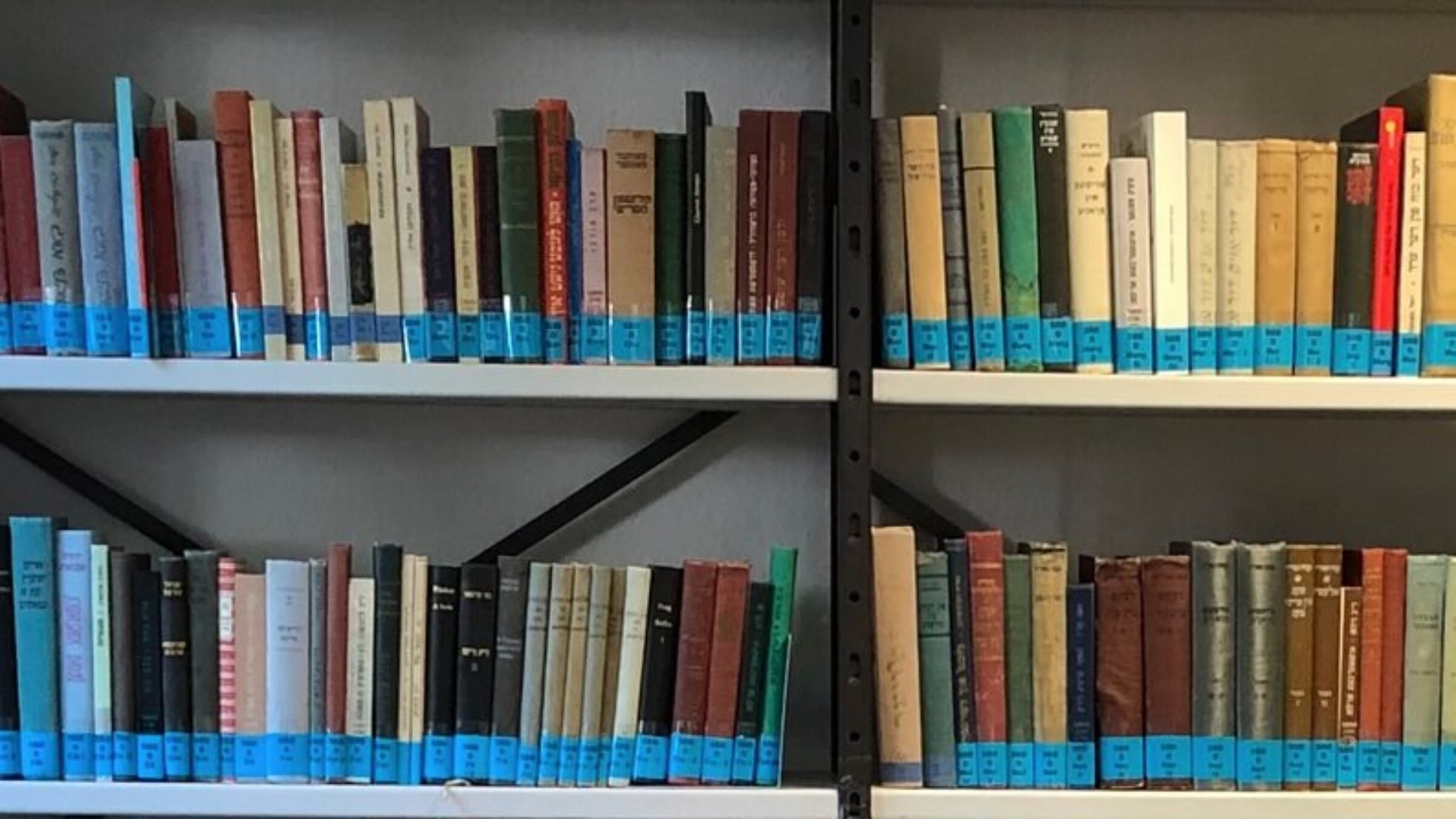 Shelves at the Yiddish library of The Salomo Birnbaum Society in Hamburg, Germany