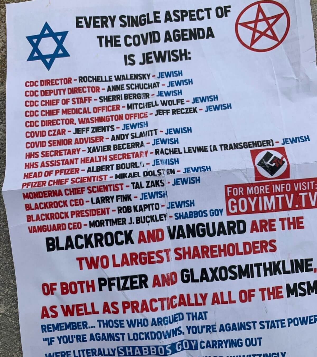 A flyer distributed by the white supremacist group the Goyim Defense League. 