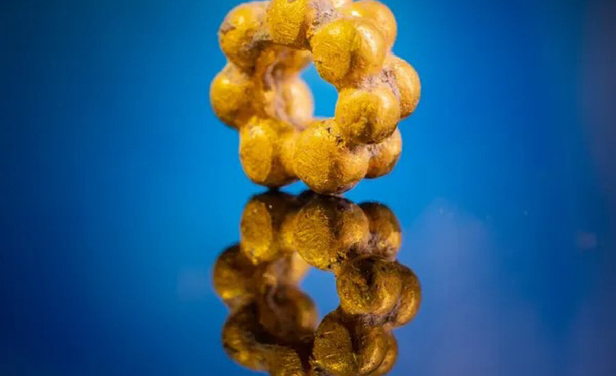 A gold bead discovered during excavations in the City of David in East Jerusalem.