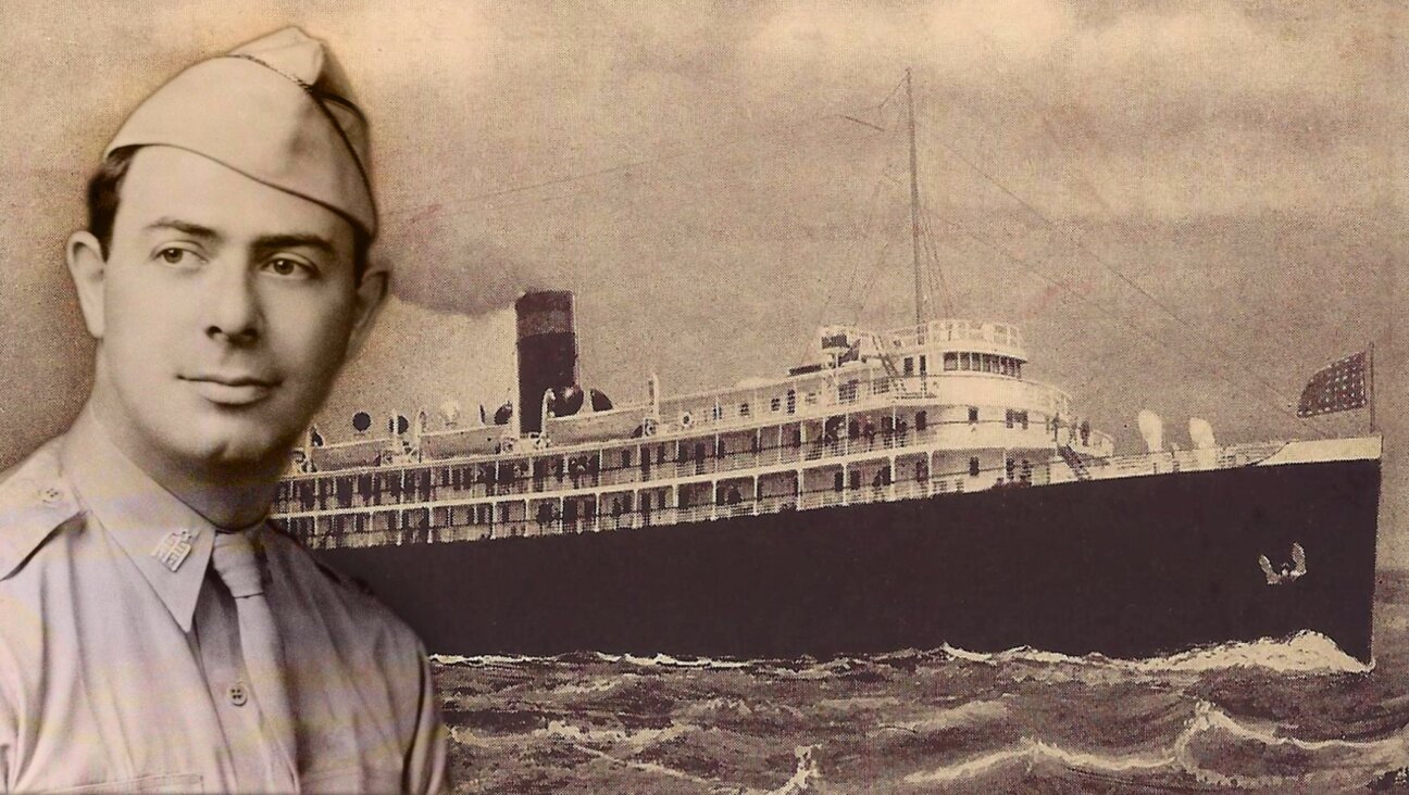 Rabbi Alexander D. Goode and a view of the Dorchester, which was requisitioned by the army during World War II. The ship was sunk by a German torpedo on Feb. 3, 1943. (Courtesy Mark Auerbach)