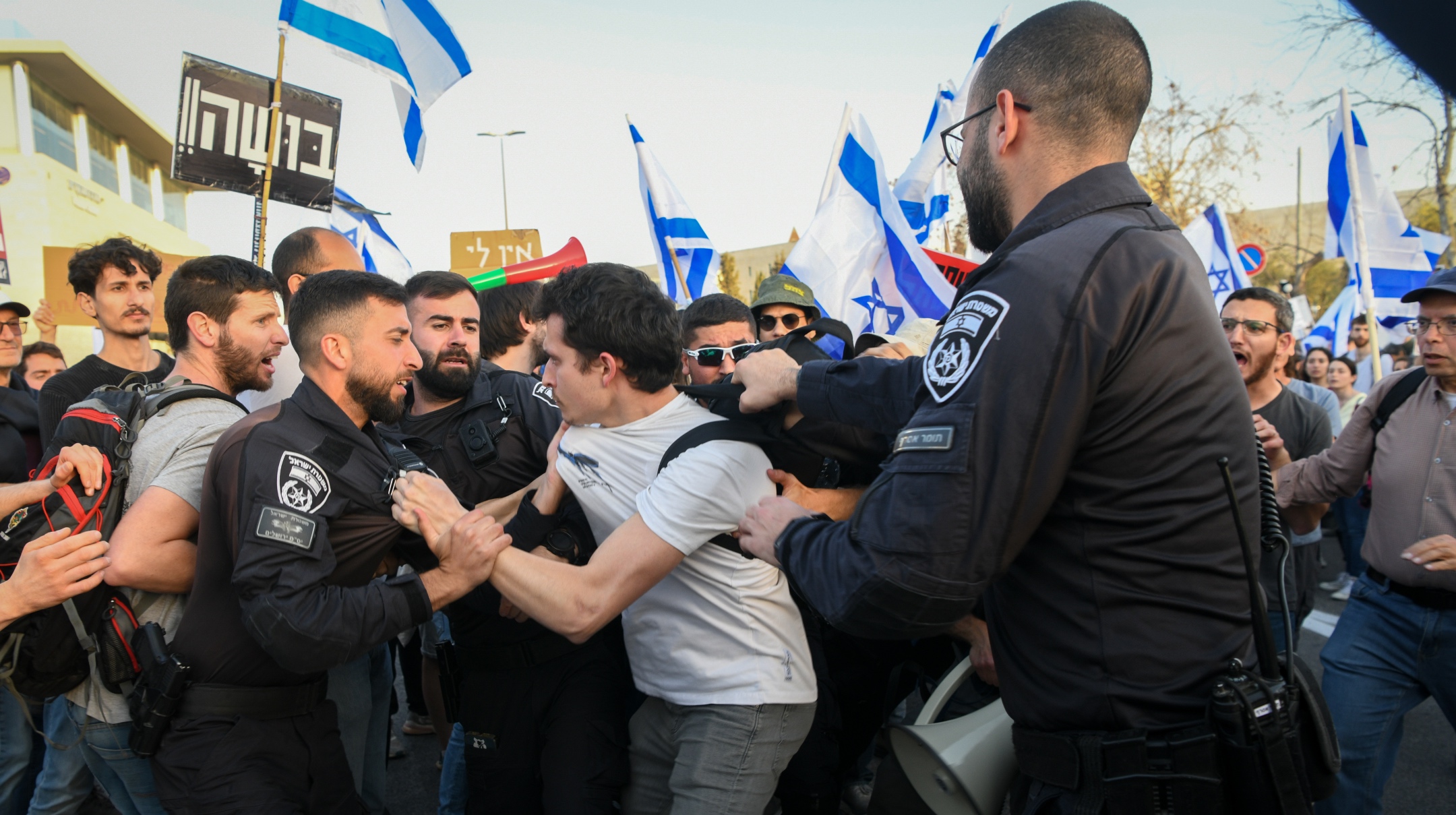 Israelis protest against the Israeli government’s planned judicial overhaul, in Jerusalem, March 1, 2023. 