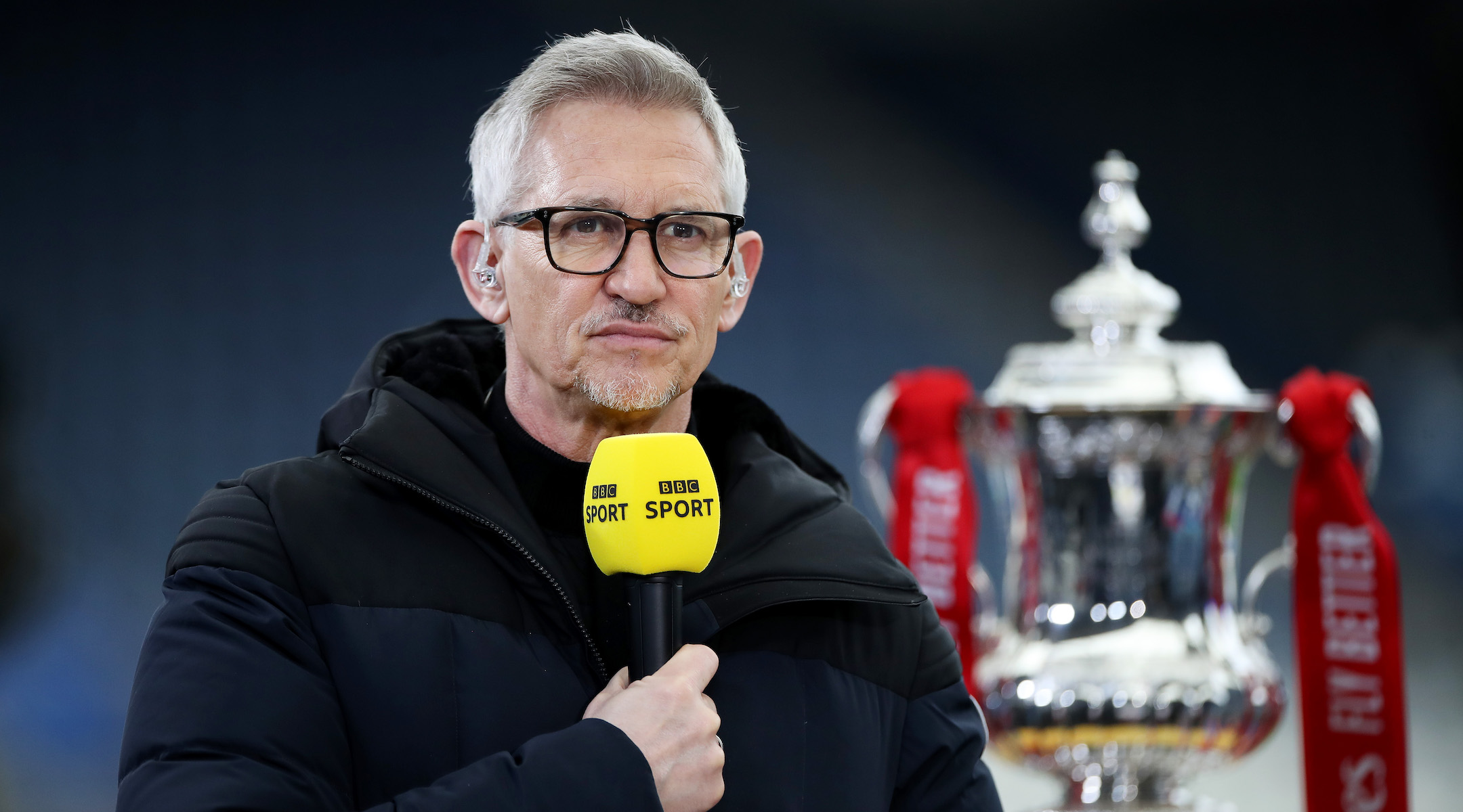 BBC broadcaster Gary Lineker at the Emirates FA Cup quarter final, March 21, 2021 in Leicester, England. (Alex Pantling/Getty Images)