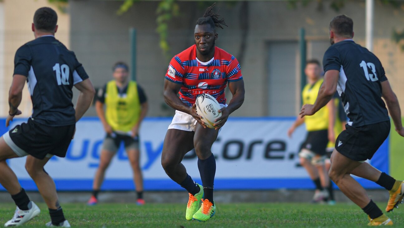 Gabriel Ibitoye of the Tel-Aviv Heat during the Rugby Europe Super Cup on Oct. 16, 2021 in Tbilisi, Georgia. (Levan Verdzeuli/Getty Images)