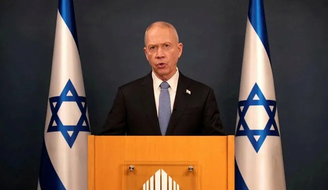Defense Minister Yoav Gallant speaking on Saturday.