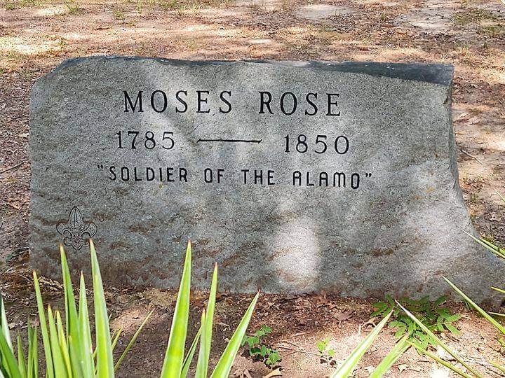 A gravestone in a Louisiana cemetery for Louis Moses Rose, said to be the sole survivor of the Alamo. 