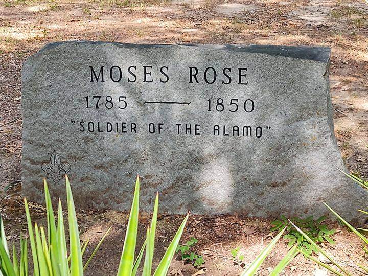 A gravestone in a Louisiana cemetery for Louis Moses Rose, said to be the sole survivor of the Alamo.