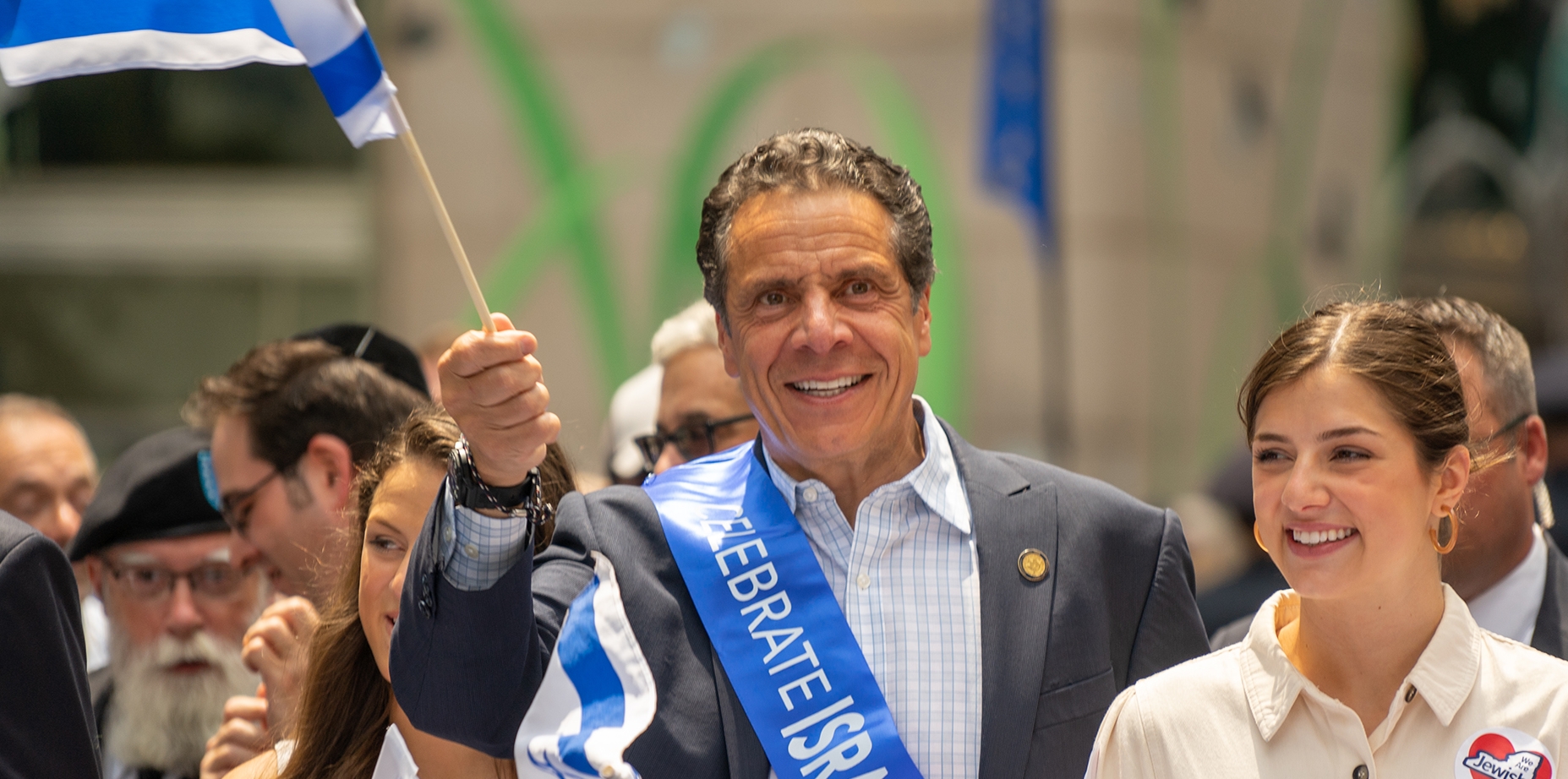 Former New York state Gov. Andrew Cuomo marches in the Celebrate Israel Parade moments after he condemn the rise of anti semitism across the United States on June 2, 2019 in New York City.