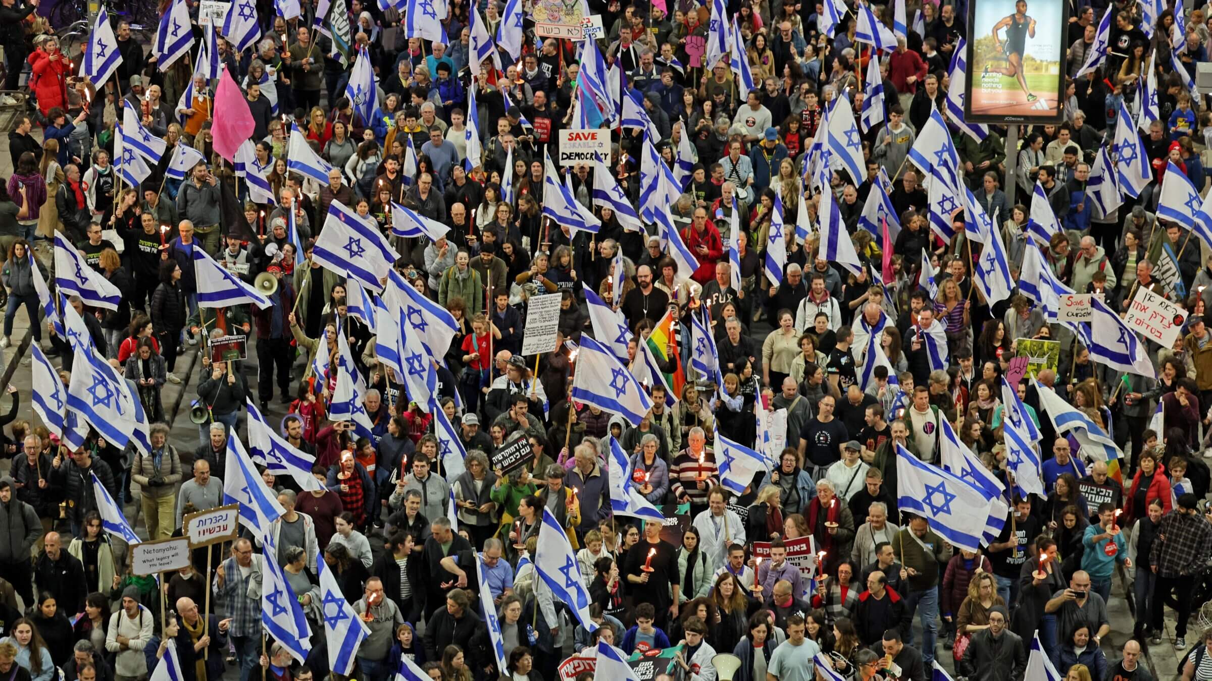 Hundreds of thousands of Israelis, like those gathered above in Tel Aviv, have turned out across the country to protest changes to Israel's supreme court. While many American Jewish leaders have spoken out against the legal reforms, organizers have had trouble mustering large crowds to protest in the United States.