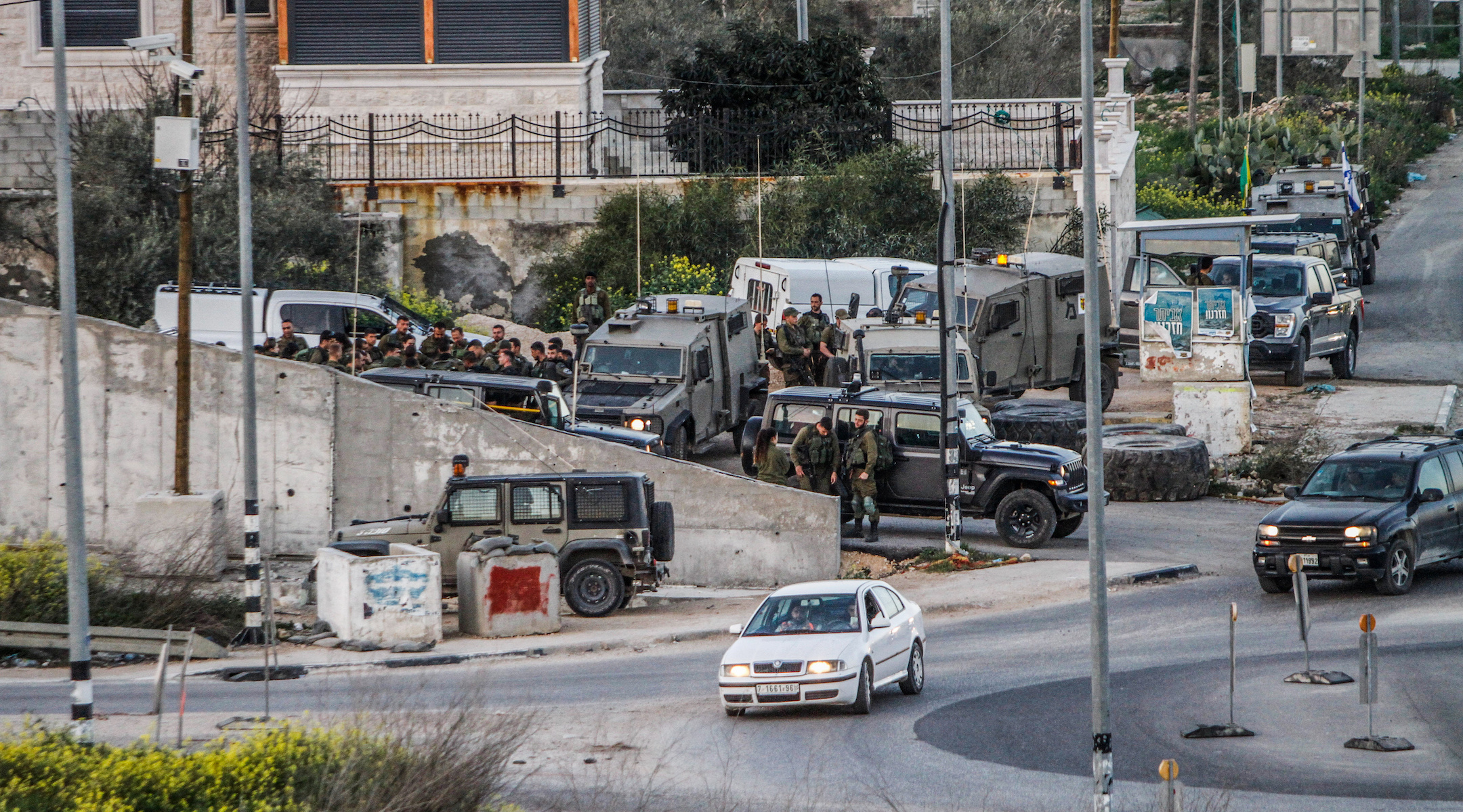 Israeli forces deploy in the area around Huwara following a previous shooting attack there. (Nasser Ishtayeh/SOPA Images/LightRocket via Getty Images)