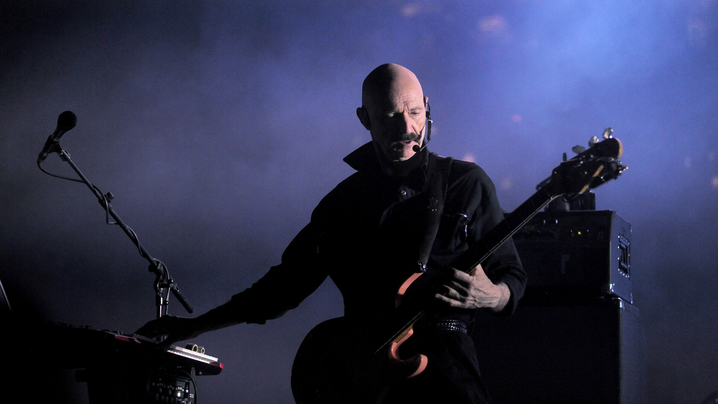 Tony Levin performs with Peter Gabriel in 2014.