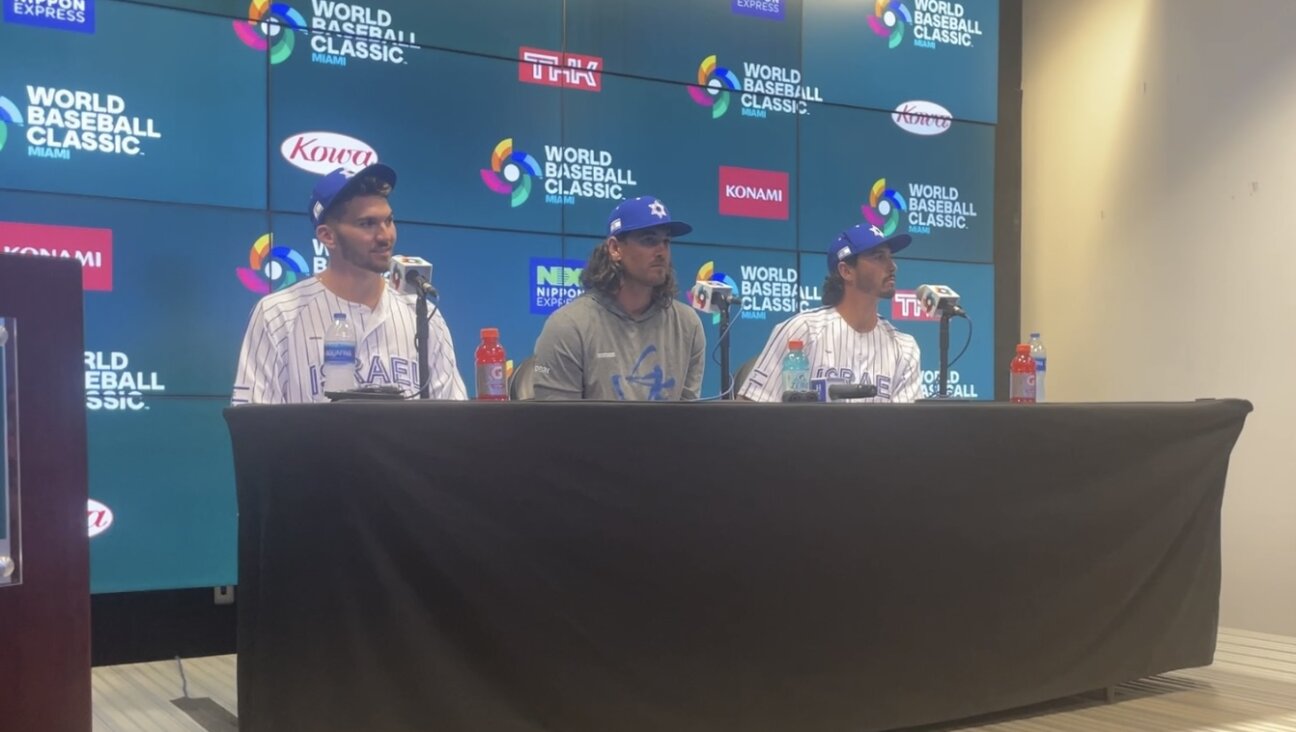 From left to right, Spencer Horwitz, Dean Kremer and Garrett Stubbs speak following Team Israel's 3-1 victory over Nicaragua in the 2023 World Baseball Classic.