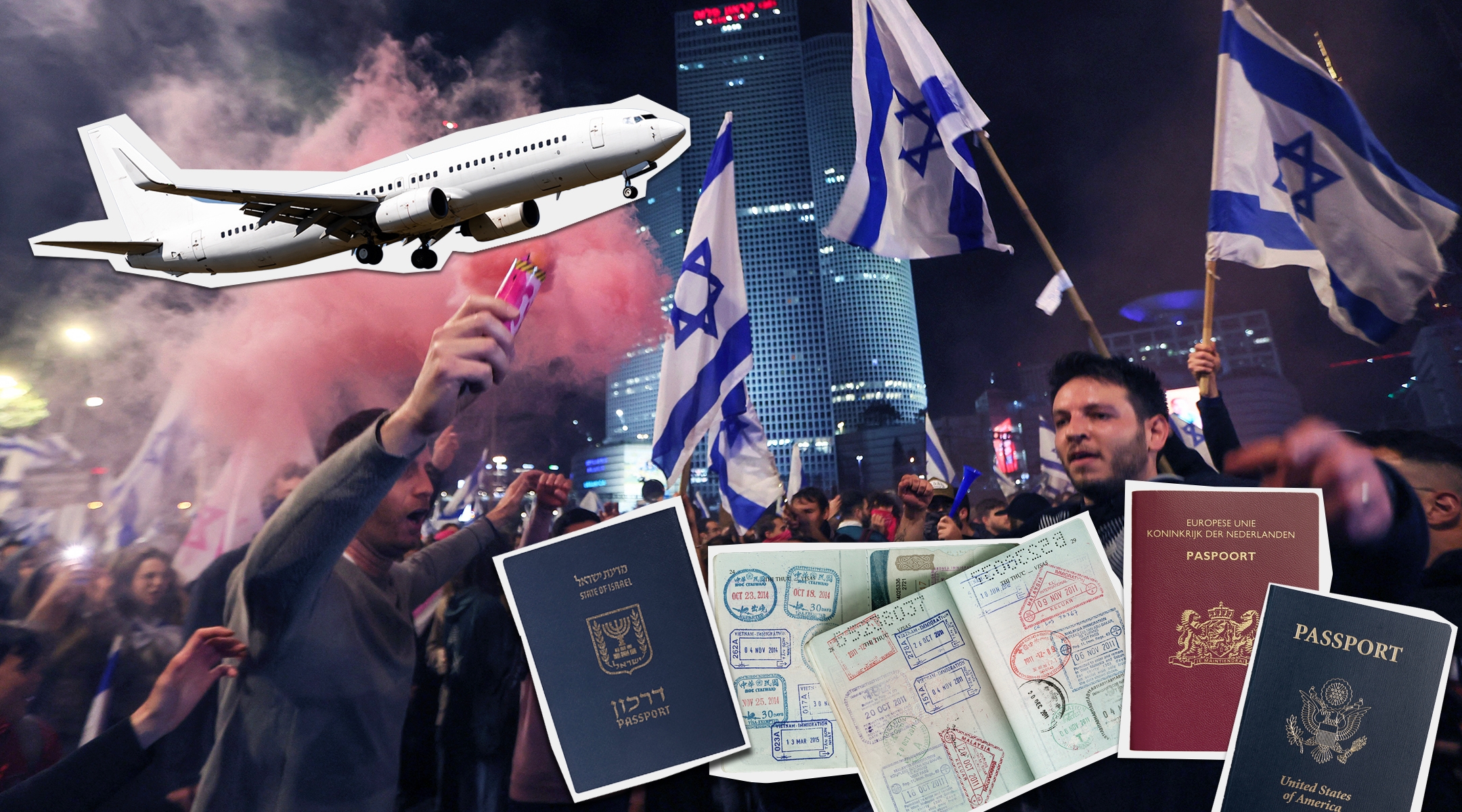 Some Israelis are trying to leave the country over the political upheaval there, according to accounts from Israelis and organizations that help them emigrate. (Collage by Grace Yagel)