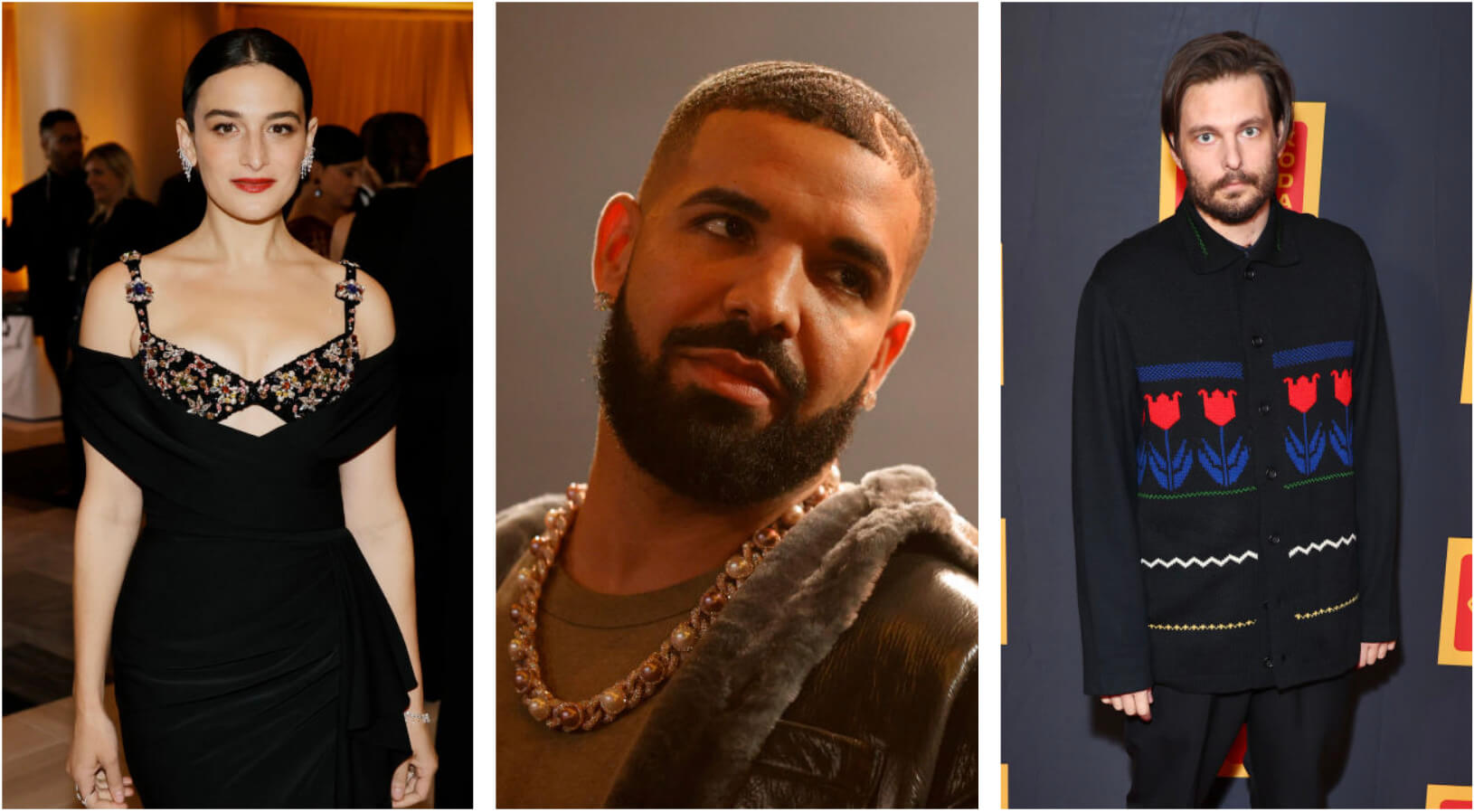 Left to right: Jenny Slate, Drake and Sam Levinson.