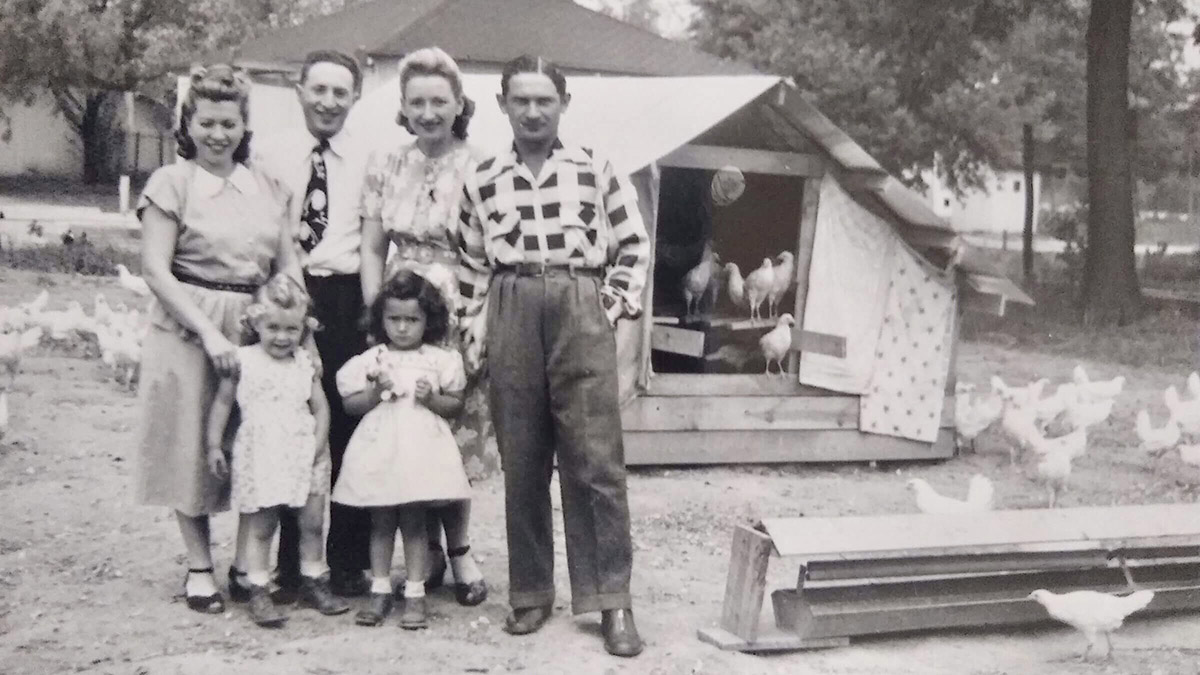 Two families on the Vineland, New Jersey, poultry farm they jointly purchased in 1947. (Courtesy Seth Stern)